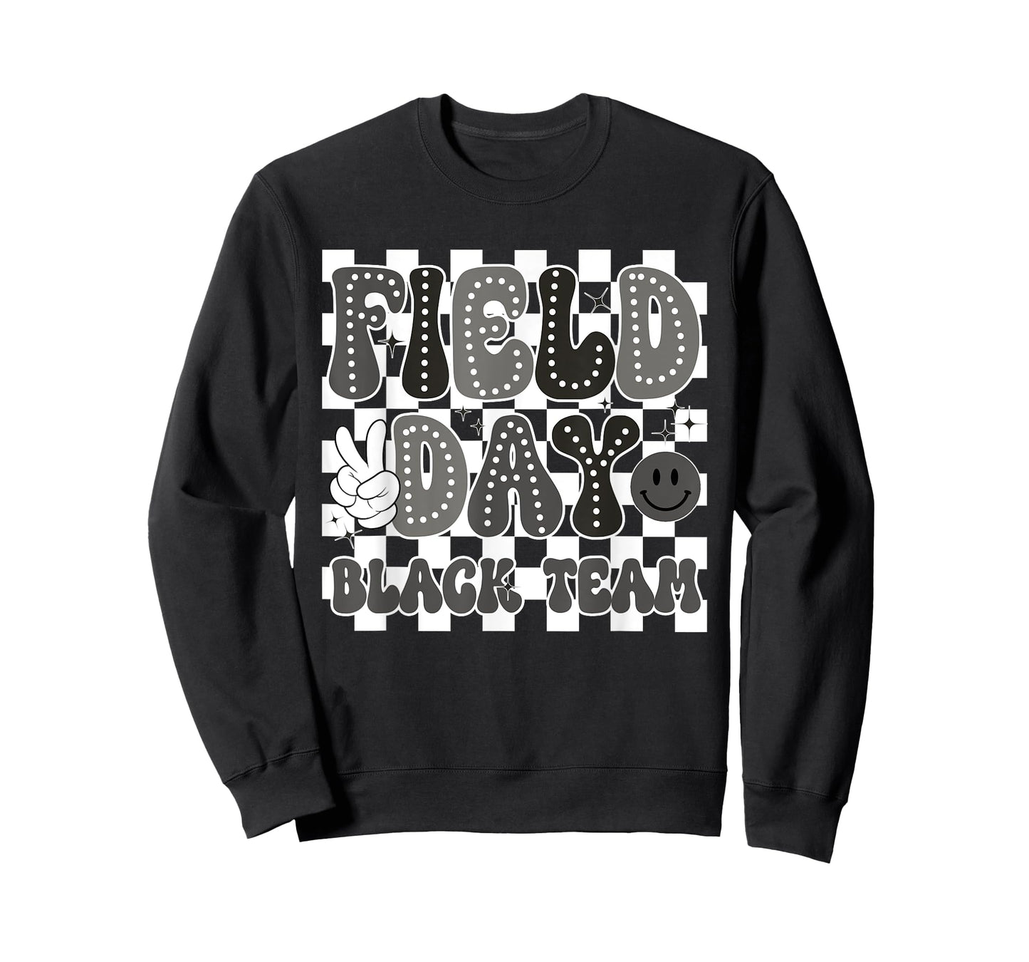 Field Day Black Team Groovy Smile Face Checkered Students T-Shirt