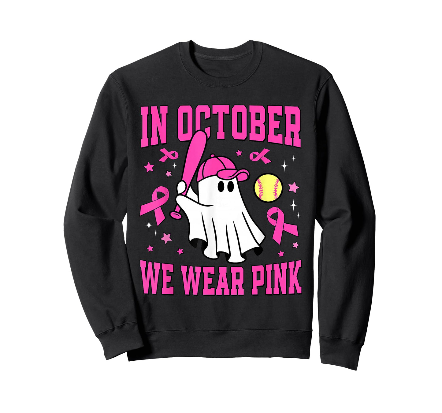 In October We Wear Pink Ghost Softball Breast Cancer T-Shirt