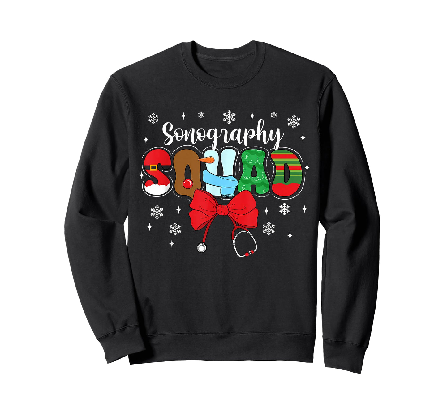 Sonography Squad Bow Stethoscope Santa Cute Christmas T-Shirt