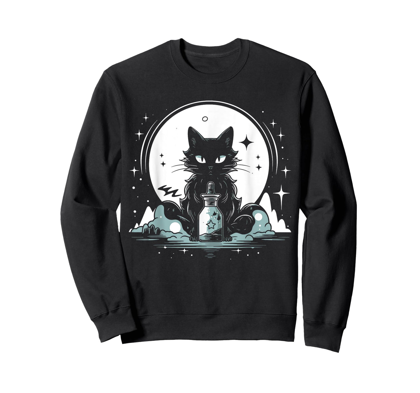 Moon Phases Crystal Witchy Cute Black Cat Kawaii Pastel Goth T-Shirt