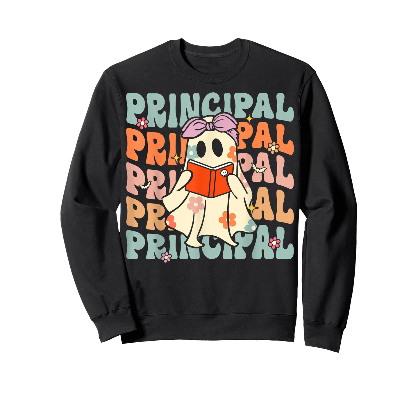 Groovy Halloween School Principal Retro Floral Ghost T-Shirt