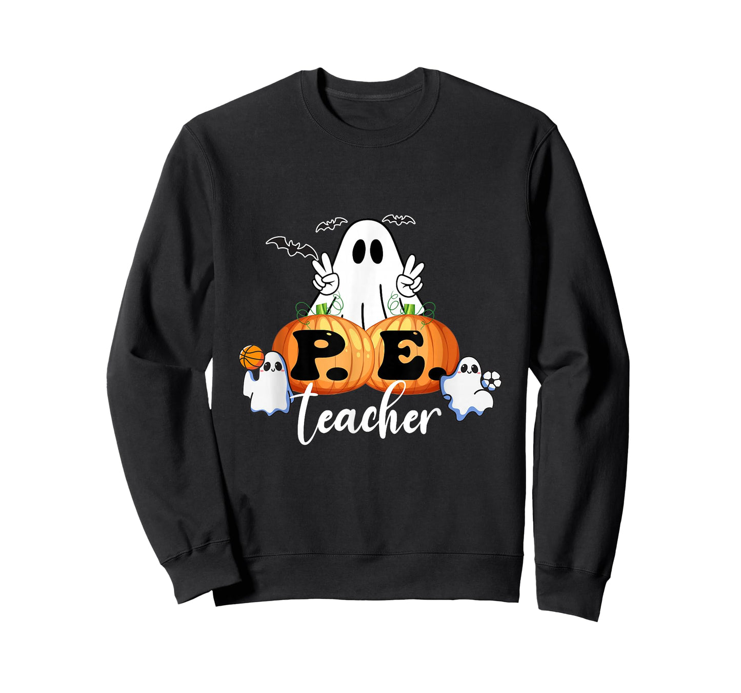 Funny Halloween P.E. Teacher Ghosts Pumpkins Sports Lover T-Shirt