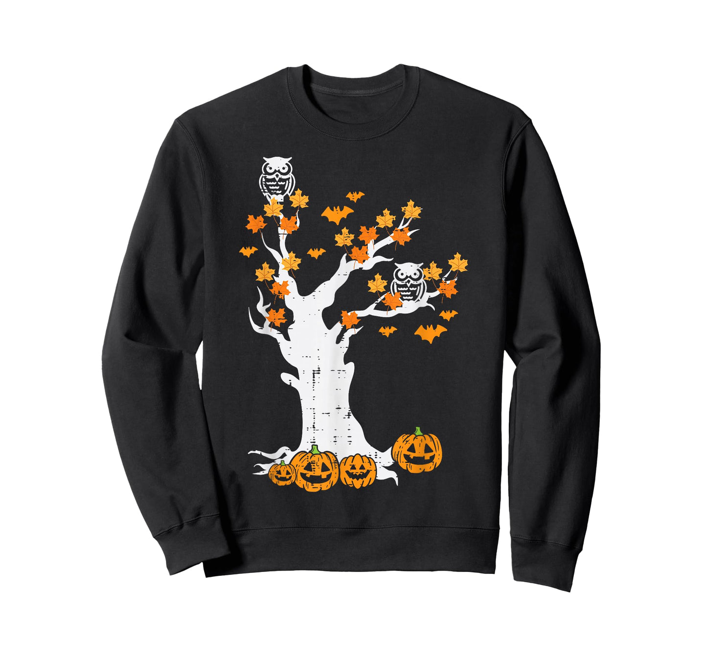 Halloween Tree Owl Leaves Pumpkin Fall Costume Women Kid Men T-Shirt