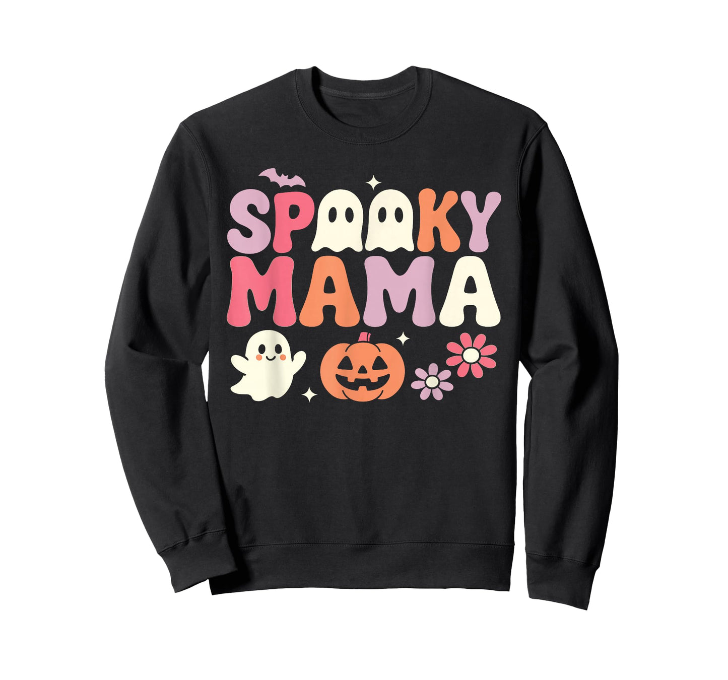 Spooky Mama Funny Mom Halloween Ghost Witch Bat T-Shirt