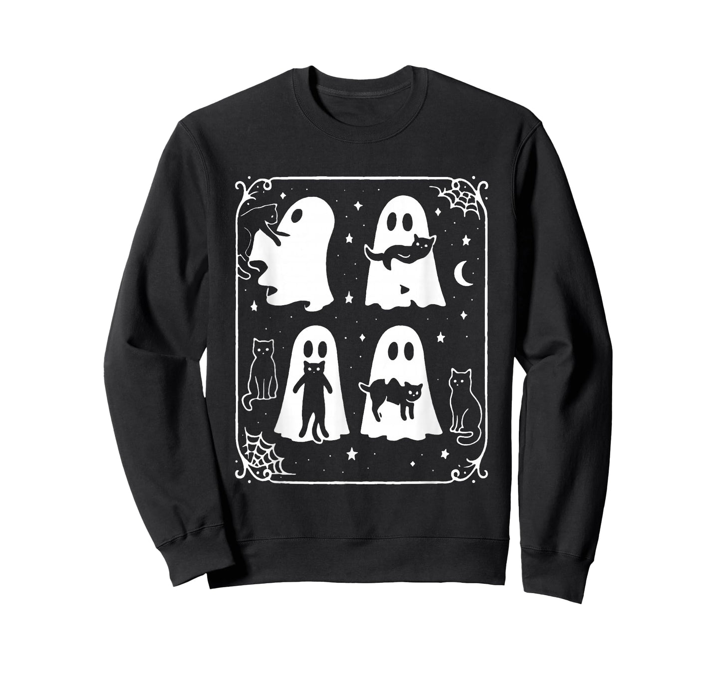 Vintage Halloween Ghost Holding Black Cat Groovy Floral T-Shirt