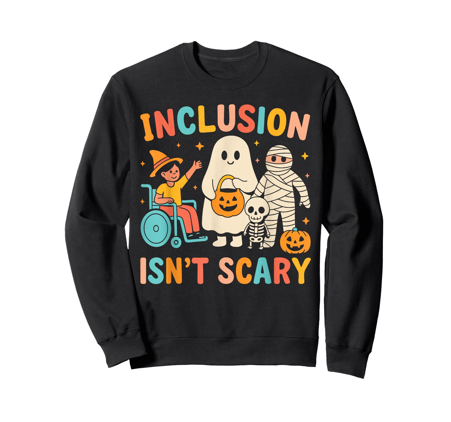 Inclusion Isn't Scary Teacher Skeleton Ghost Cute Halloween T-Shirt