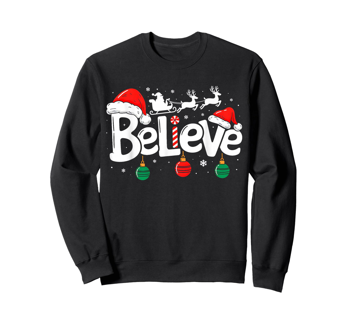 Believe Christmas Santa Claus Reindeer Candy Cane Xmas Vibes T-Shirt