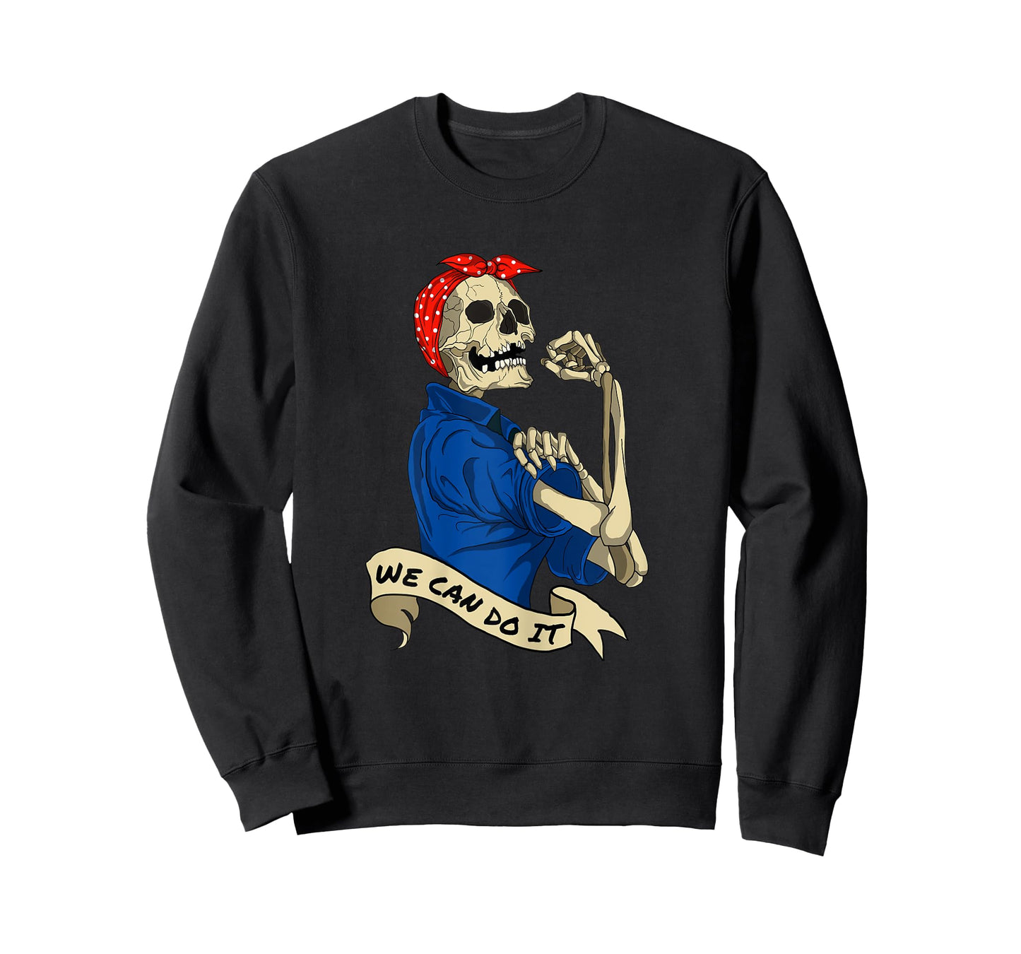 Womens Rosie Riveter We Can do It Skeleton Halloween Party Costume T-Shirt