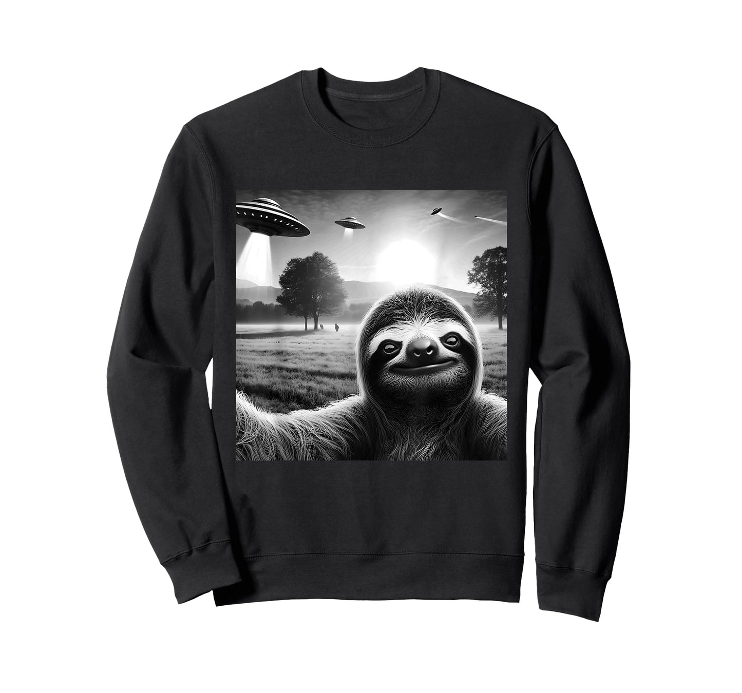 Sloth Funny Graphic Selfie with UFOs Weird Aliens T-Shirt