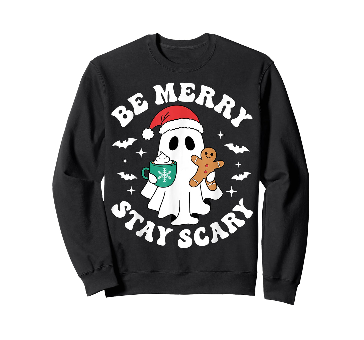 Be Merry Stay Scary Funny Santa Ghost Christmas Halloween T-Shirt