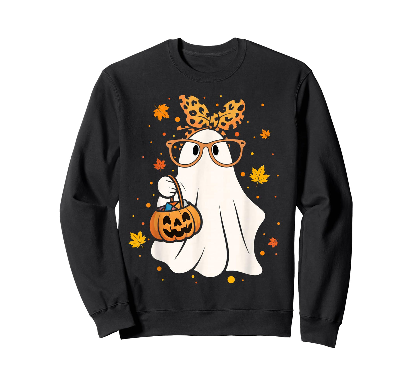 Halloween Ghost Glasses Cute Leopard Bandana Girl Women T-Shirt