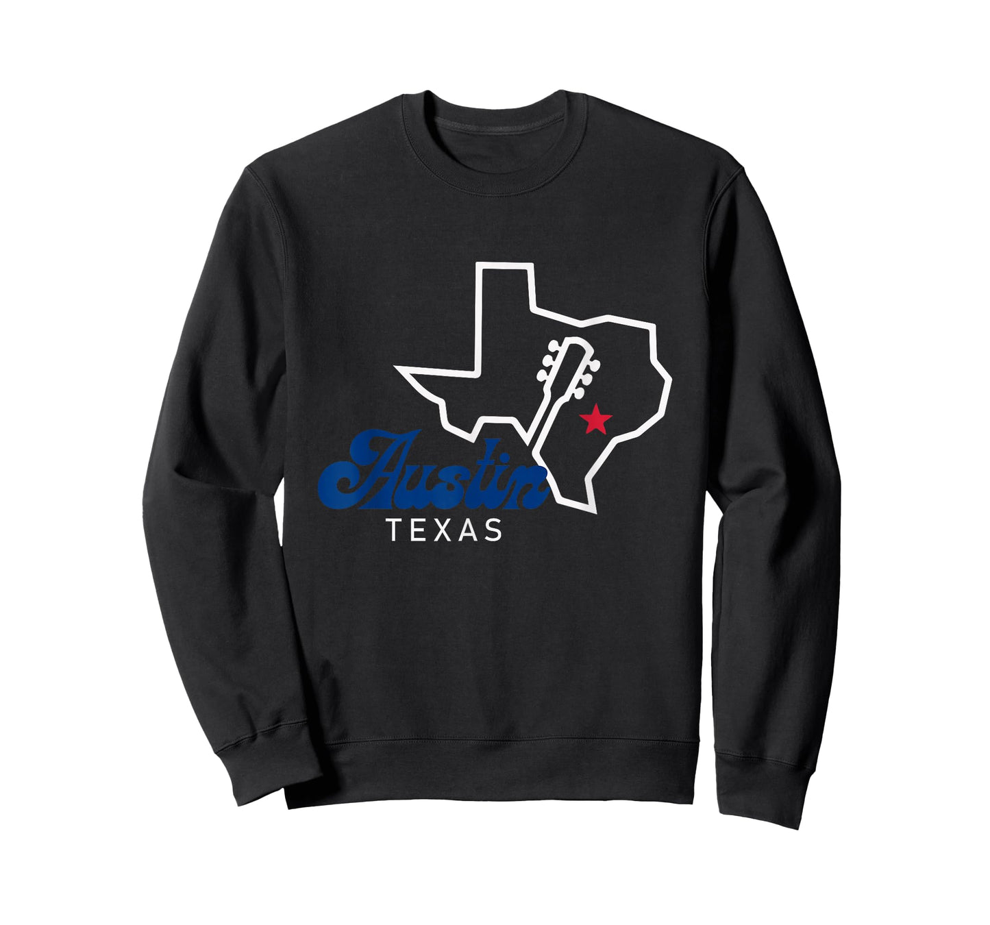 Texas Map Outline with Guitar Austin City Retro Souvenir T-Shirt