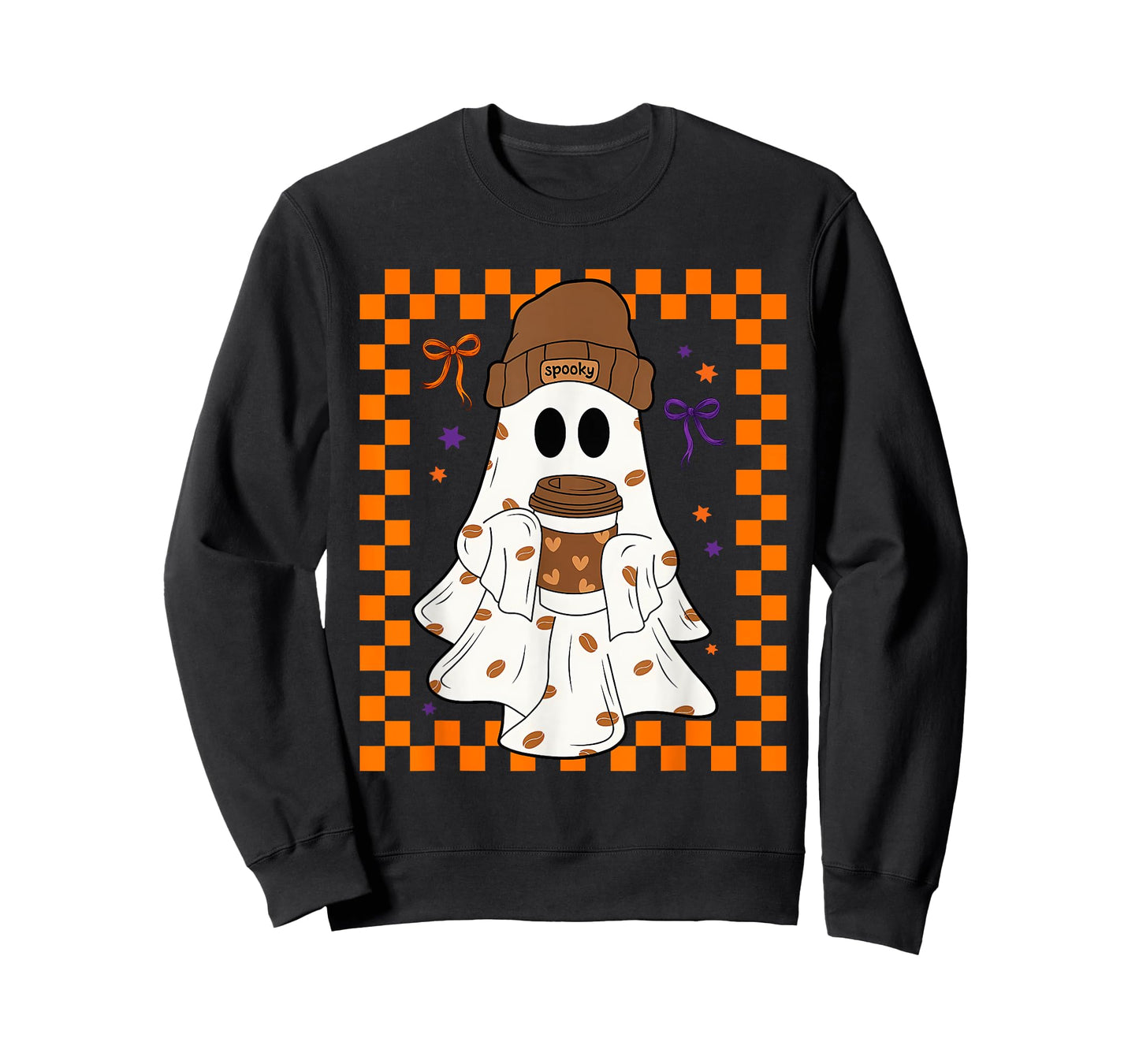 Cute Ghost Drinking Coffee Halloween Ghost Ice Coffee Womens T-Shirt