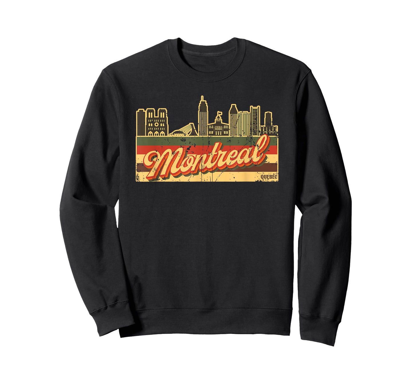 Montreal Skyline & Quebec Retro Stripes - Canadian Pride T-Shirt