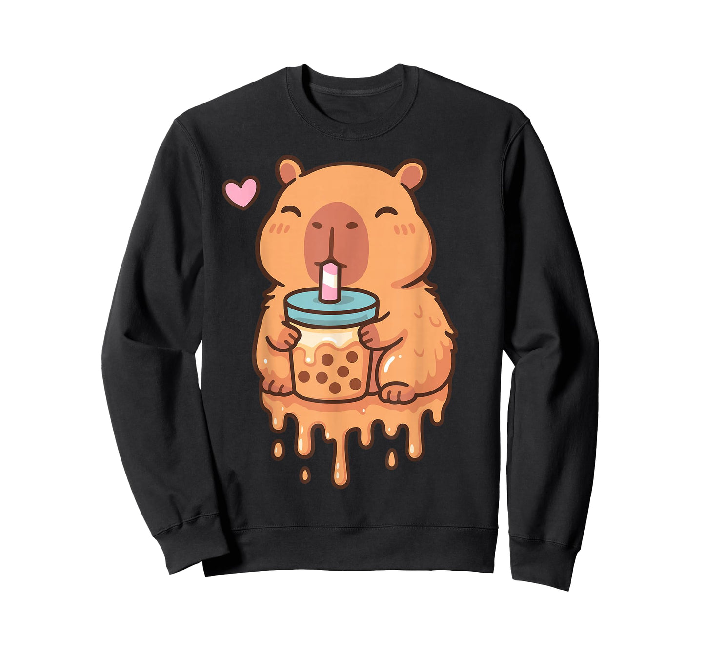 Dripping Kawaii Capybara Drinking Boba Bubble Tea Cute Anime T-Shirt