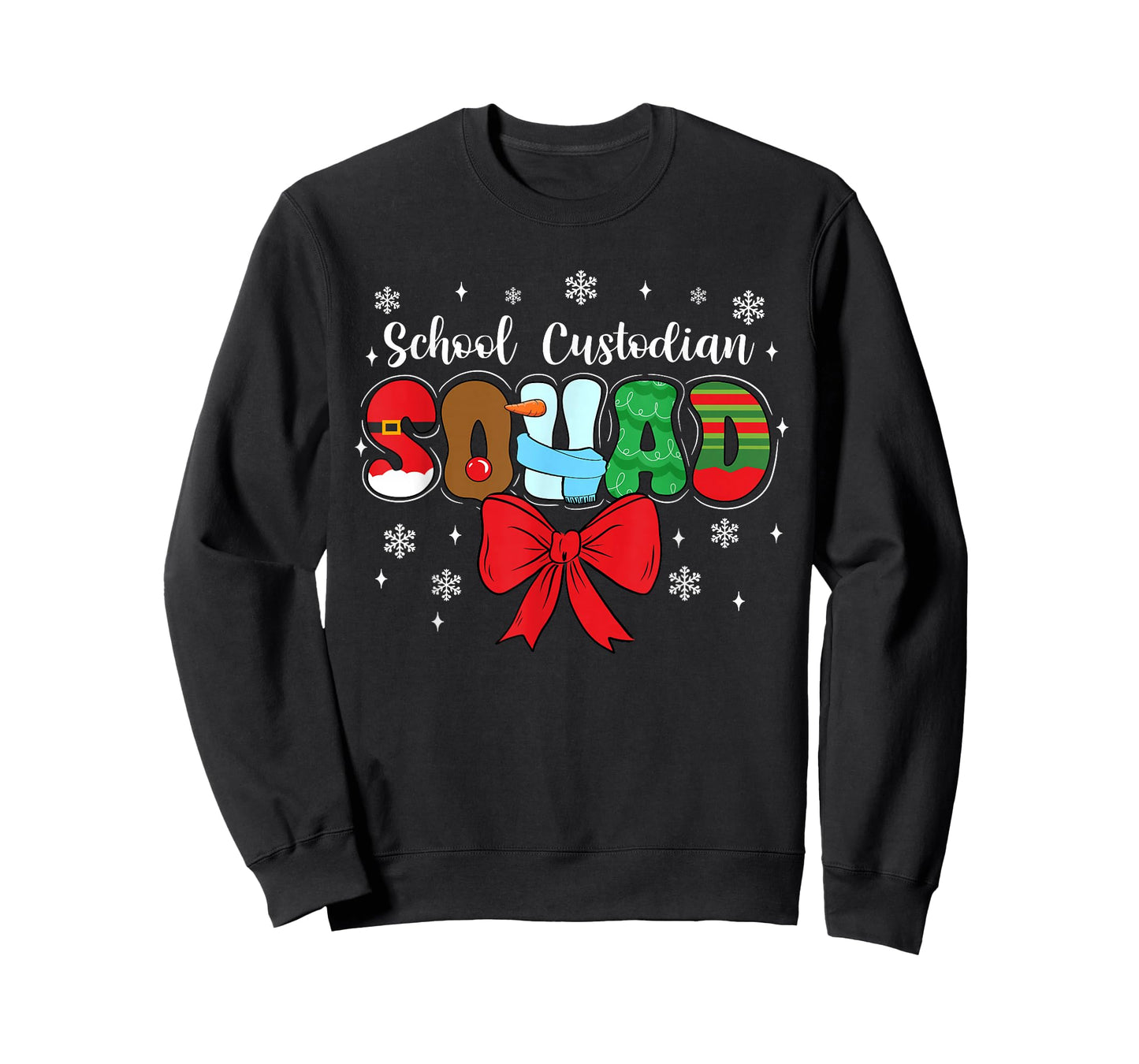 School Custodian Squad Bow Pencil Funny Christmas T-Shirt