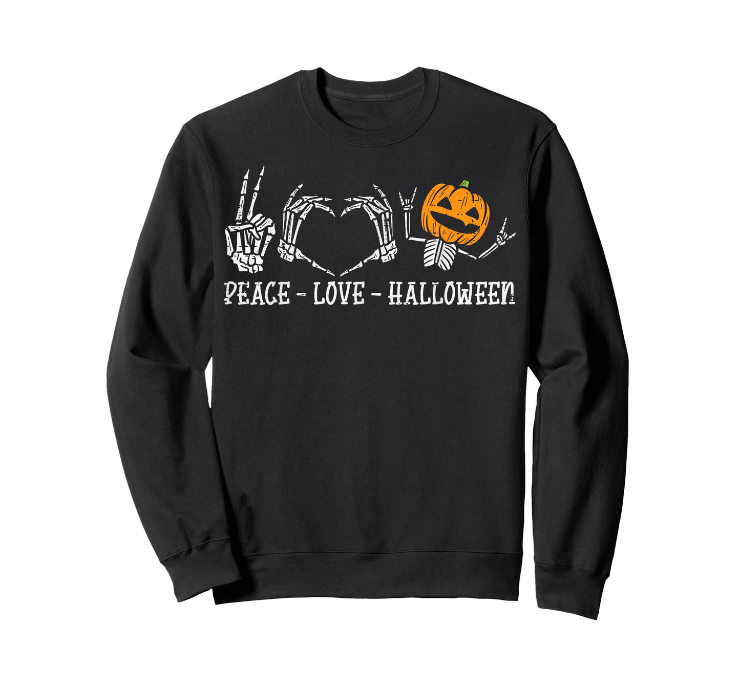 Skeleton Peace Love Pumpkin Funny Halloween Men Women Kids T-Shirt