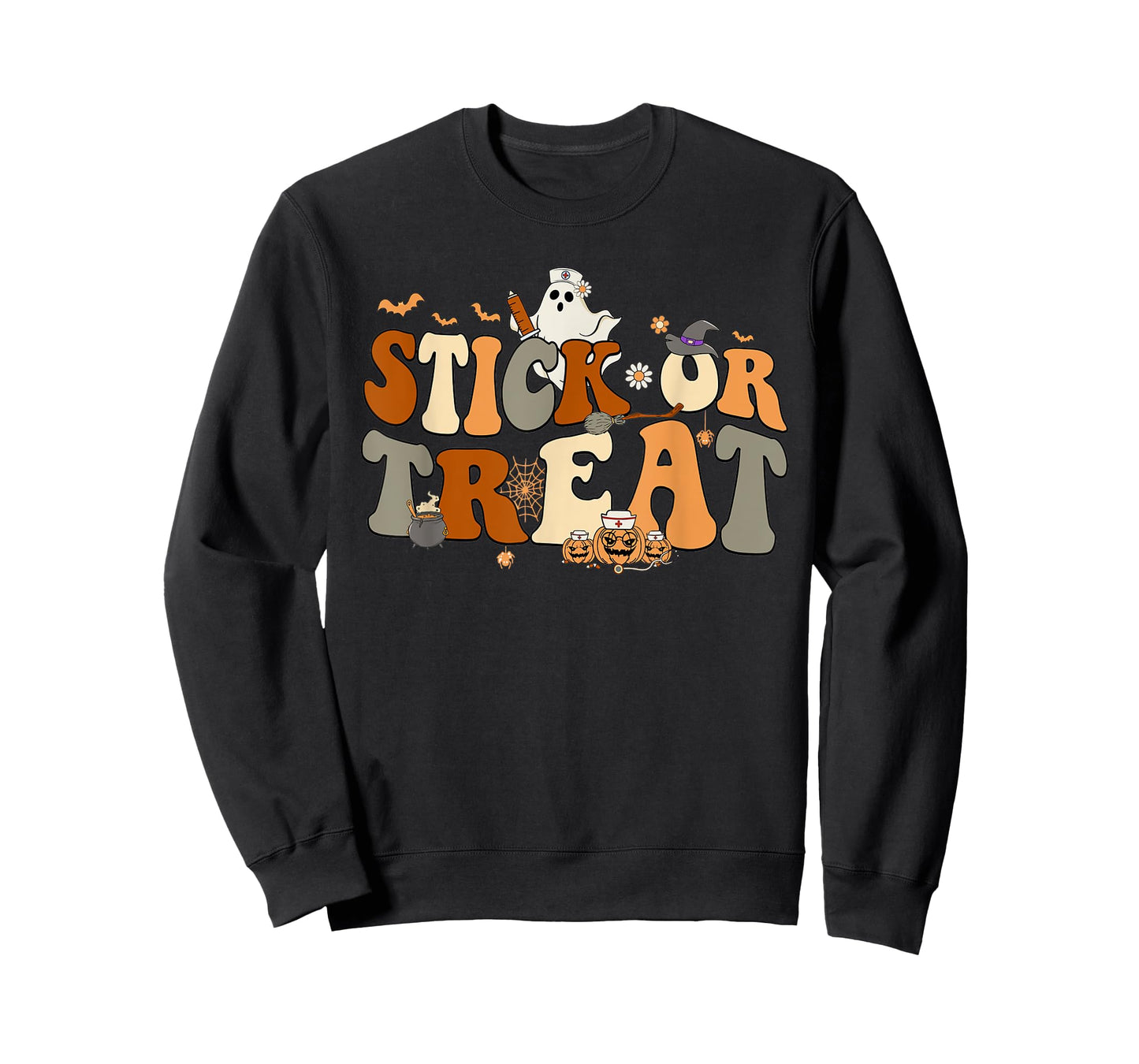 Retro Ghost Stick or Treat Halloween Nurse Spooky Nurse T-Shirt