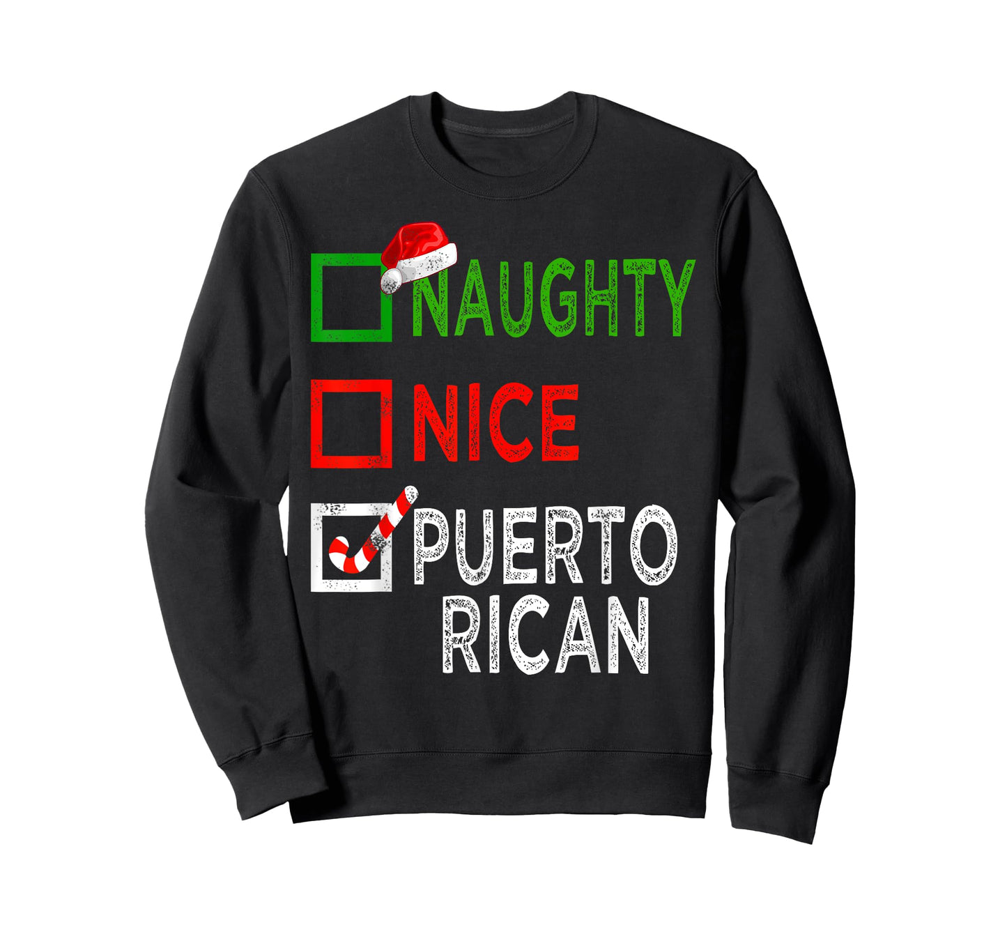 Naughty Nice Puerto Rican Christmas Pajamas Funny Santa Hat T-Shirt