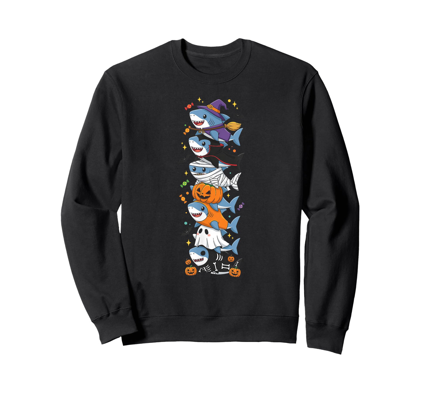 Funny Shark Witch Vampire Ghost Halloween Kids Mens Womens T-Shirt