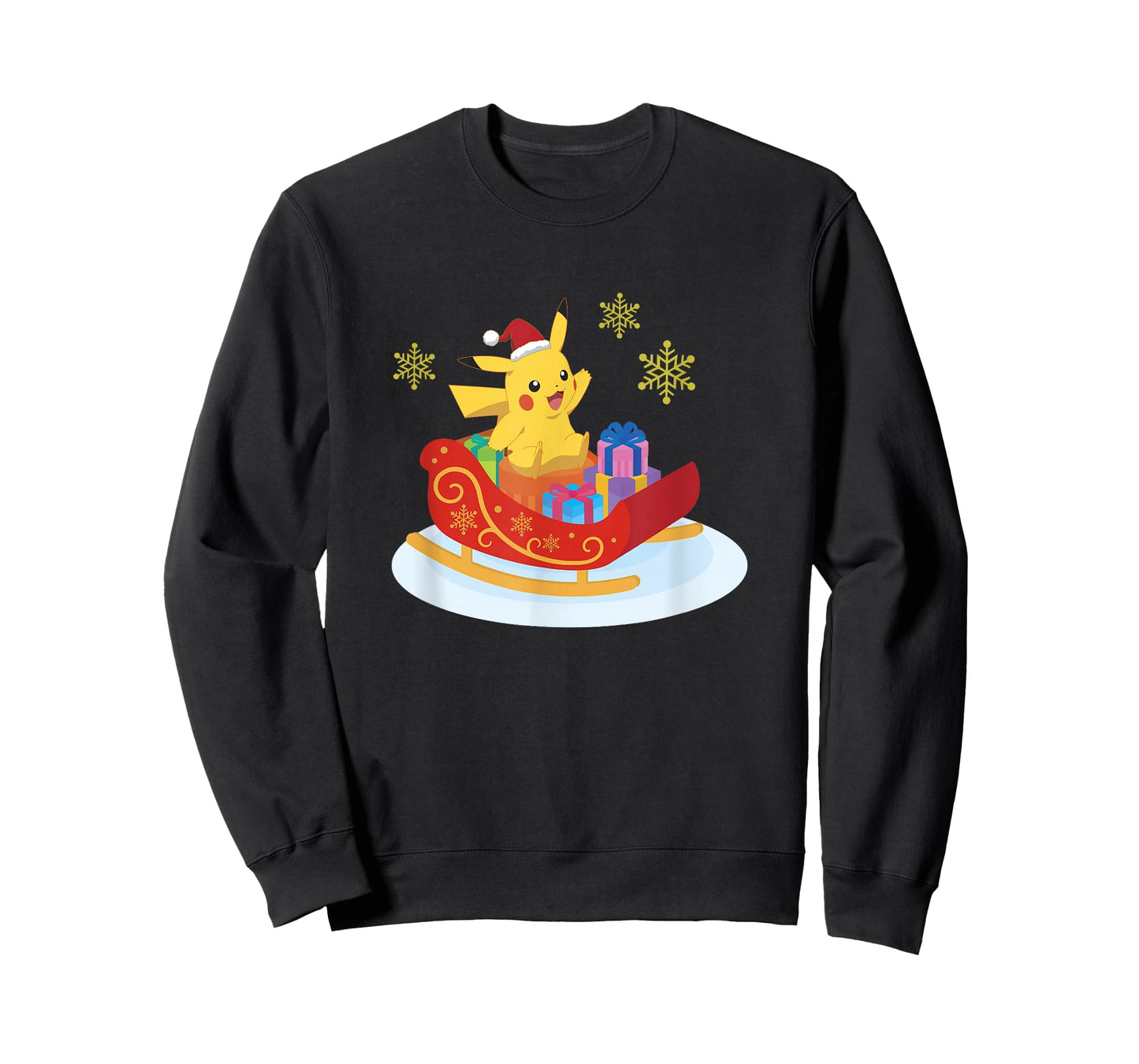 Pokémon Christmas Pikachu Sleigh Ride Snowflake Portrait T-Shirt