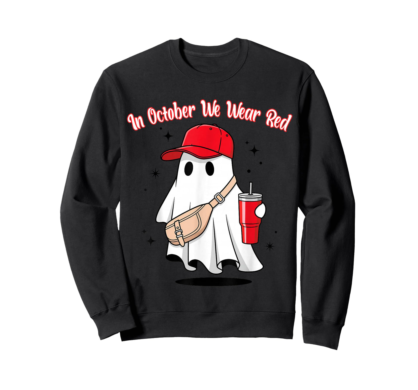 in October We Wear Red October Funny Ghost with Baseball Hat T-Shirt
