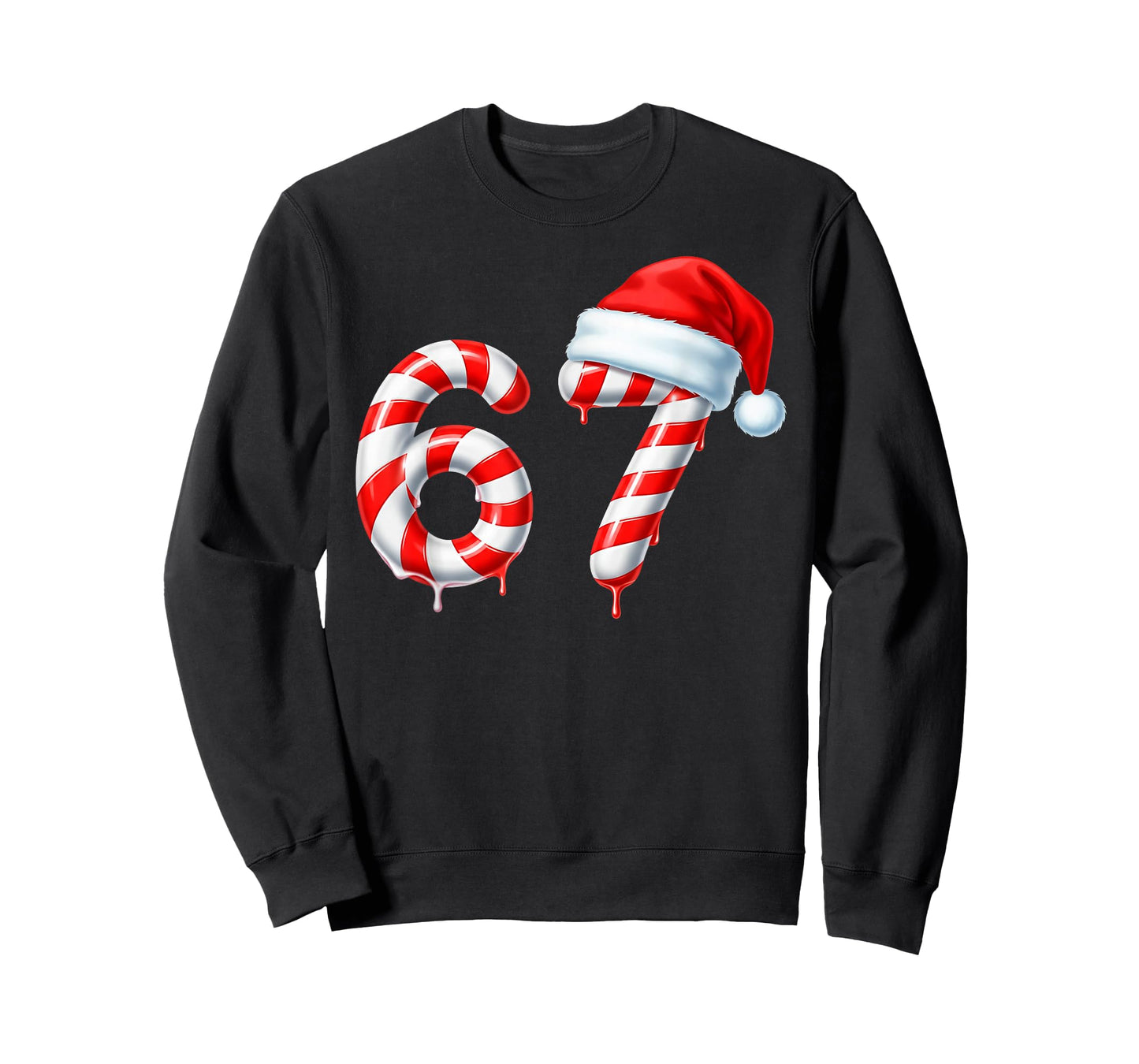 Funny Six Seven 67 Meme Christmas Humor Candy Cane Santa Hat T-Shirt