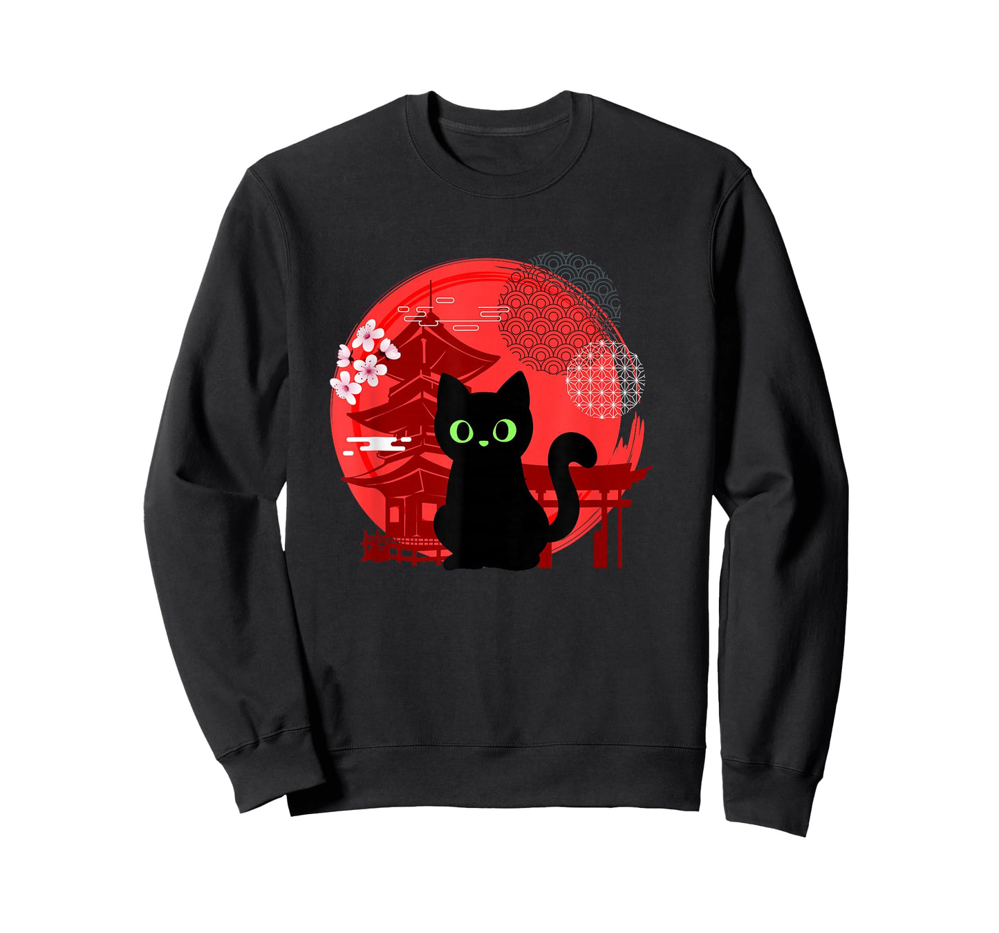 Japanese Cat Silhouette Flower Kitten Anime Lover Cat T-Shirt