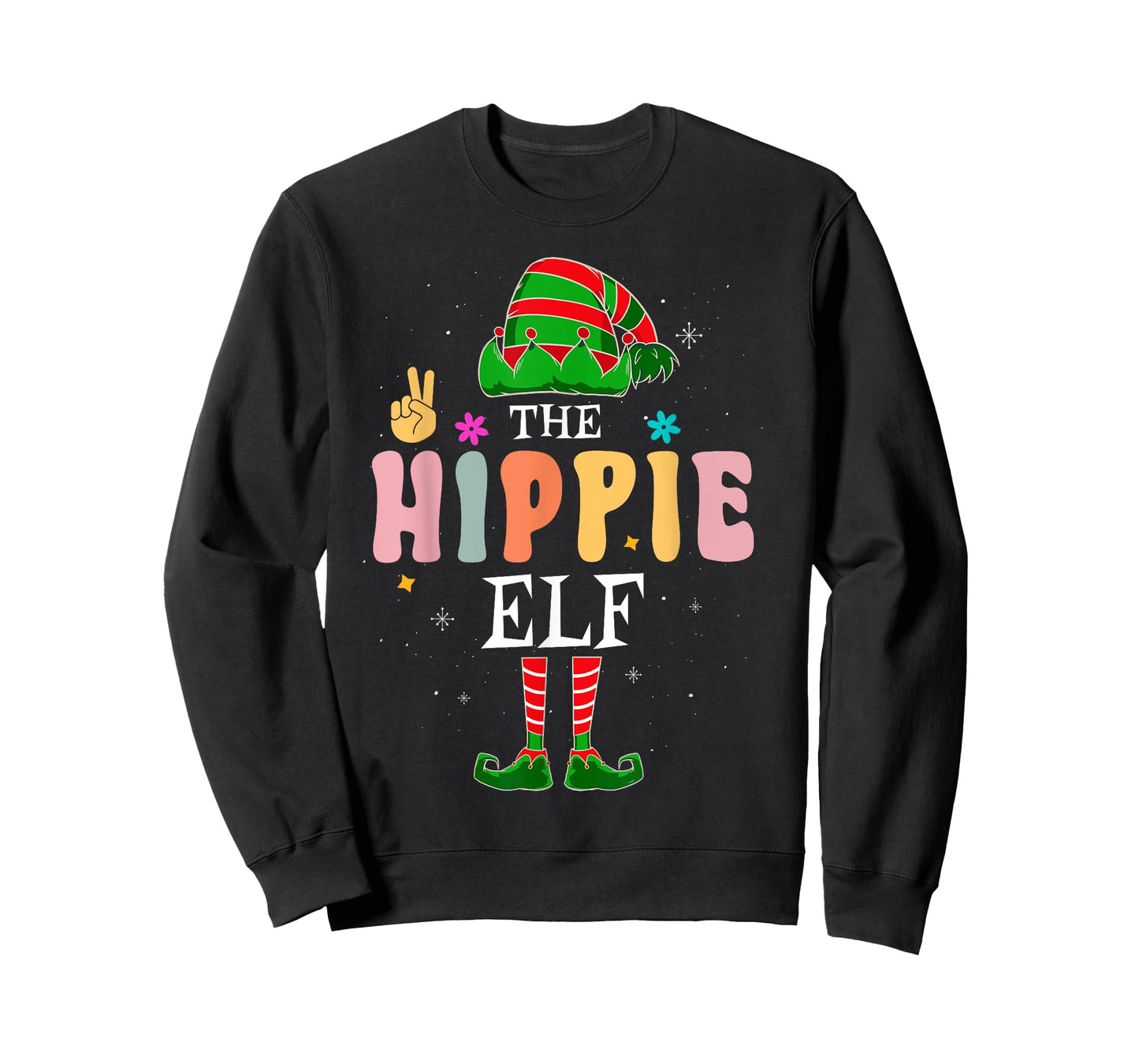 Hippie Elf Group Matching Family Christmas Groovy Retro T-Shirt