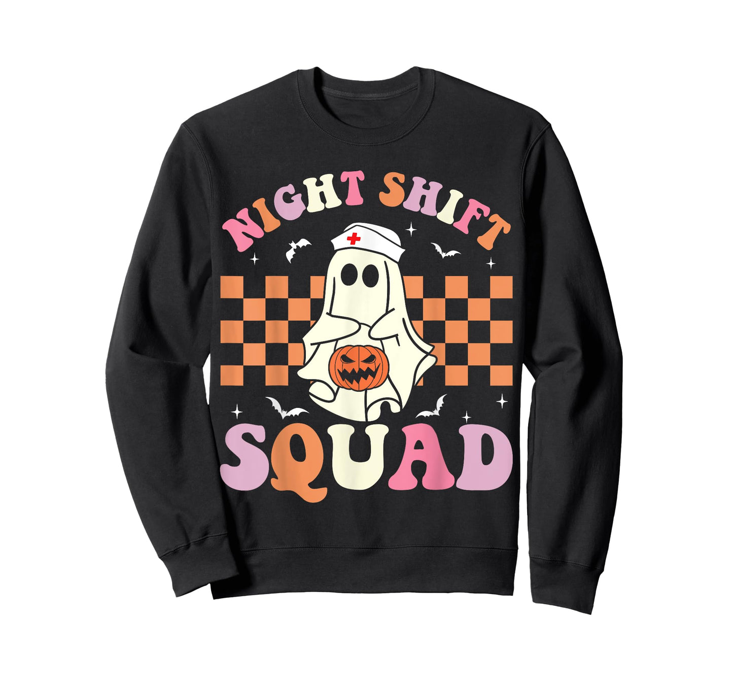 Night Shift Squad Groovy Funny Halloween Nurse Ghost Women T-Shirt