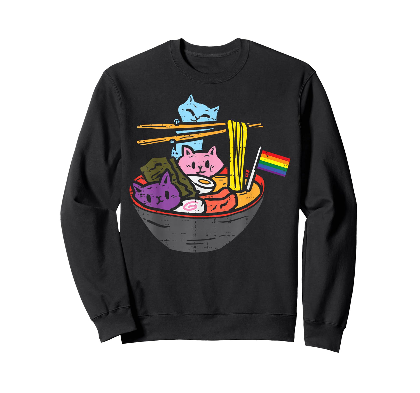 Rainbow Flag Cats Ramen Anime Gay Pride Month LGBTQ Ally T-Shirt