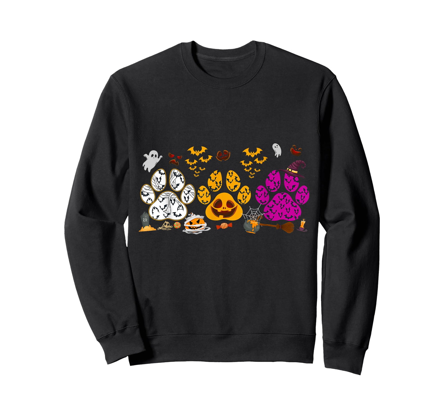 Funny Paw Print Halloween Dog Candy Pumpkin Ghost Dog Lovers T-Shirt