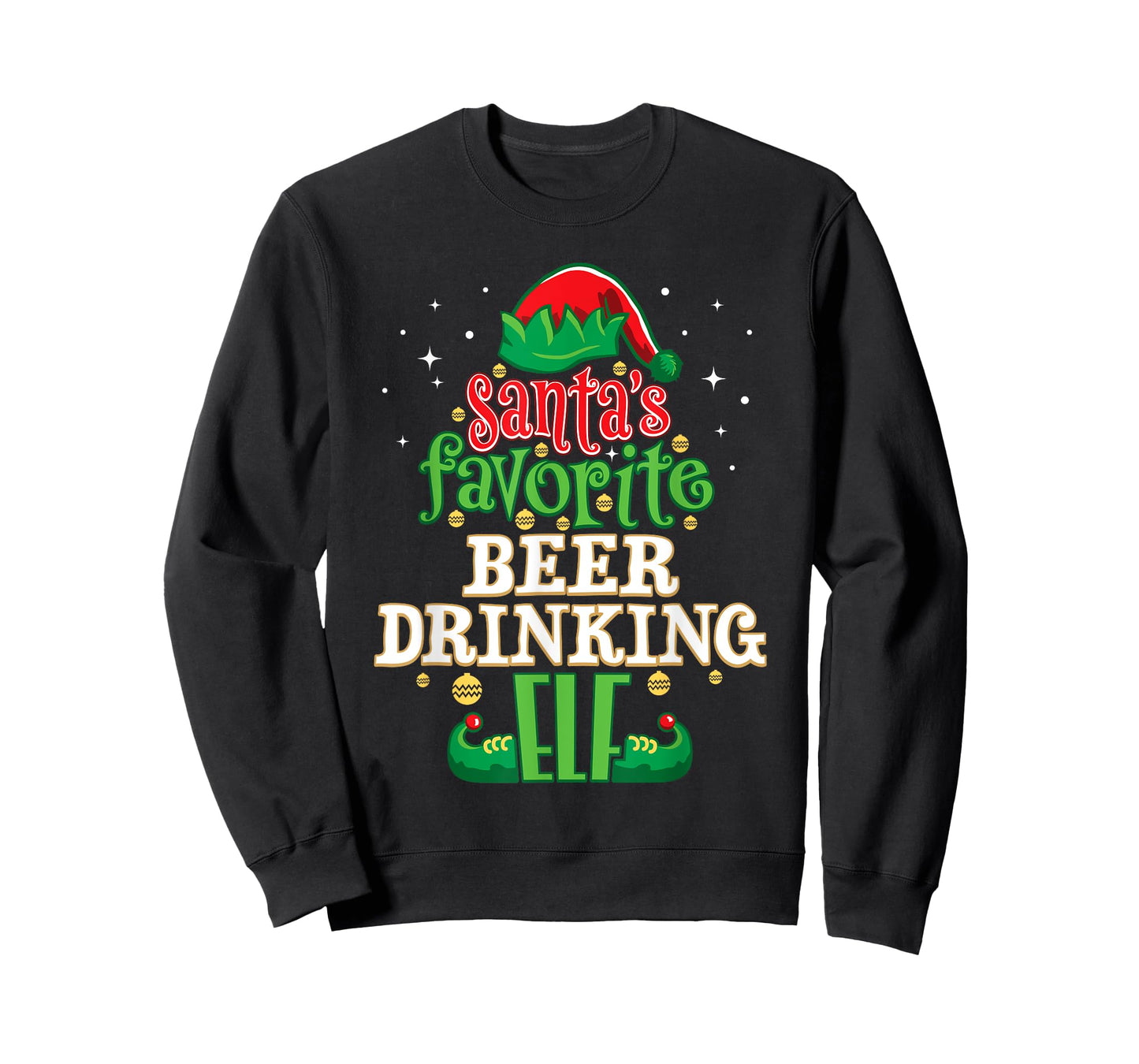 Santa's Favorite Beer Drinking Elf Christmas Matching T-Shirt
