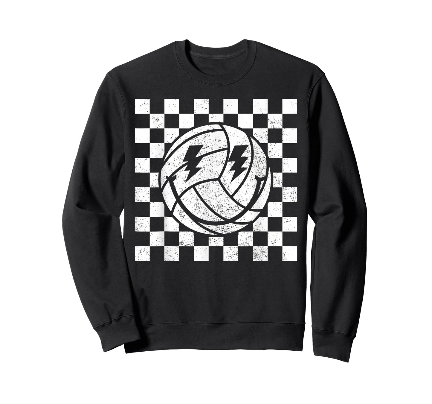 Checkered Volleyball Smile Face Lightning Bolt T-Shirt