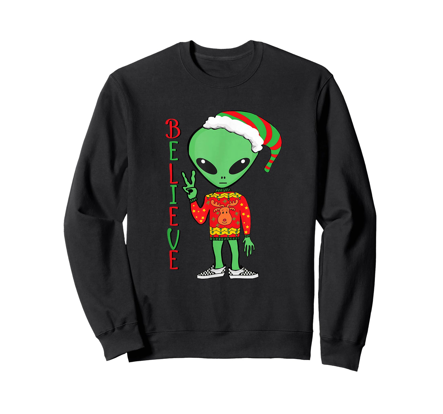 Funny Christmas Alien Ugly Sweater I Believe Santa Hat Gift T-Shirt