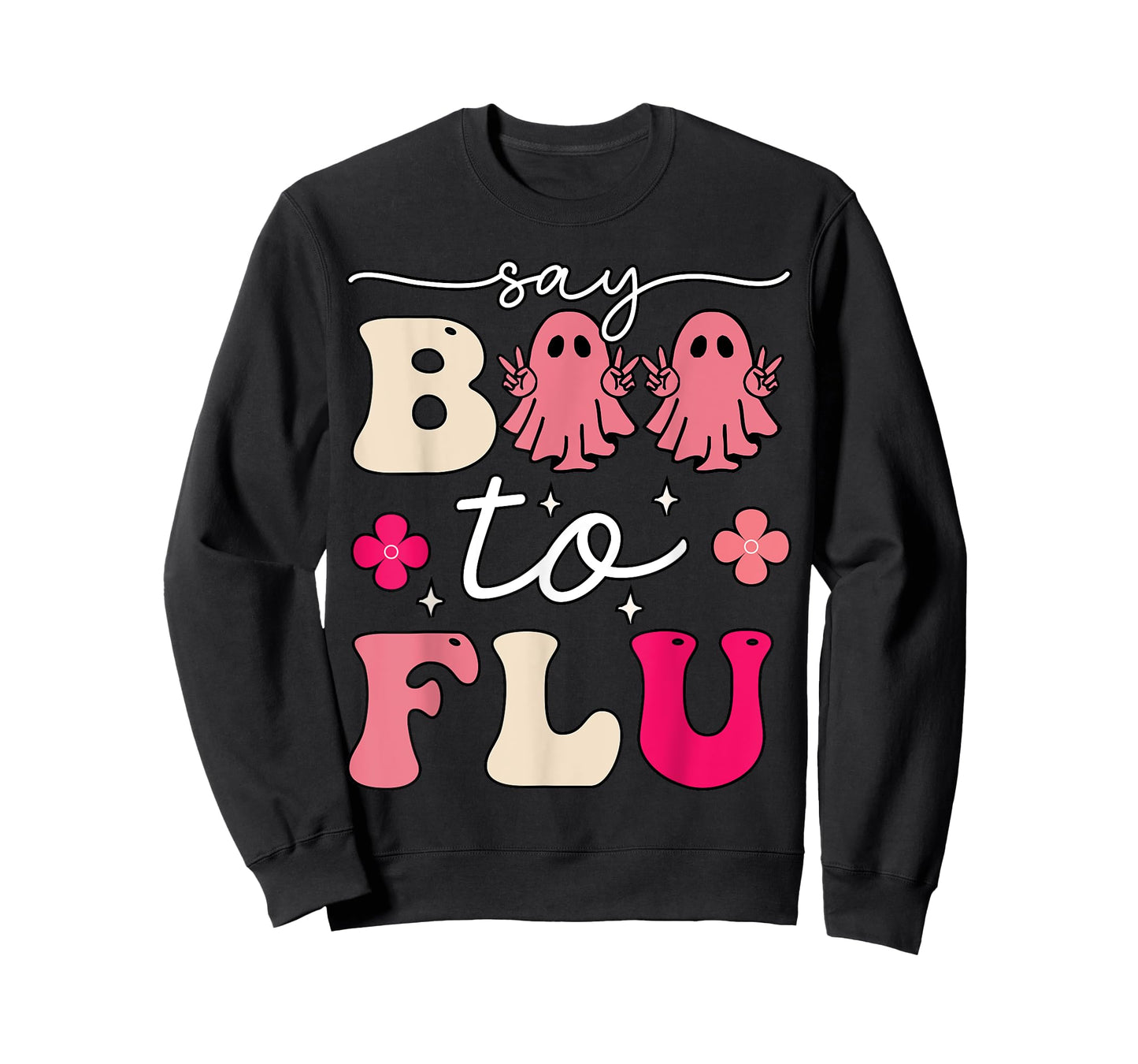 Say Boo To The Flu Funny Halloween Cute Ghost Nurse Boo Flu T-Shirt