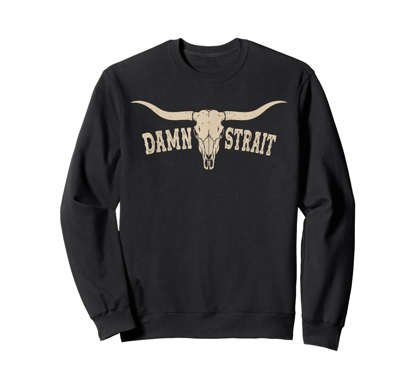 Country Western Cowboy Damn Strait Retro Style Bull Skull T-Shirt