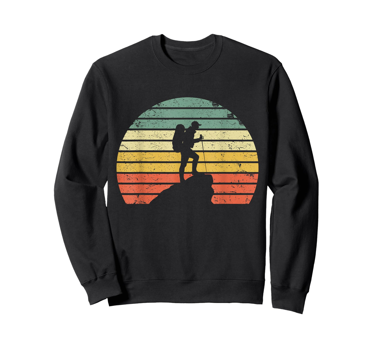 Vintage Hiking T Shirt Hiker on Rock Retro Sunset Silhouette T-Shirt