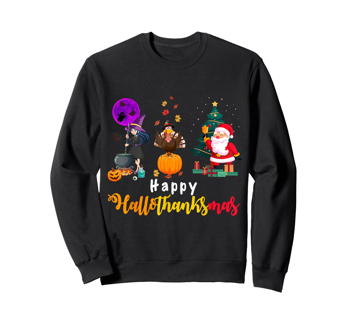 Happy Hallothanksmas Halloween Thanksgiving Merry Christmas T-Shirt
