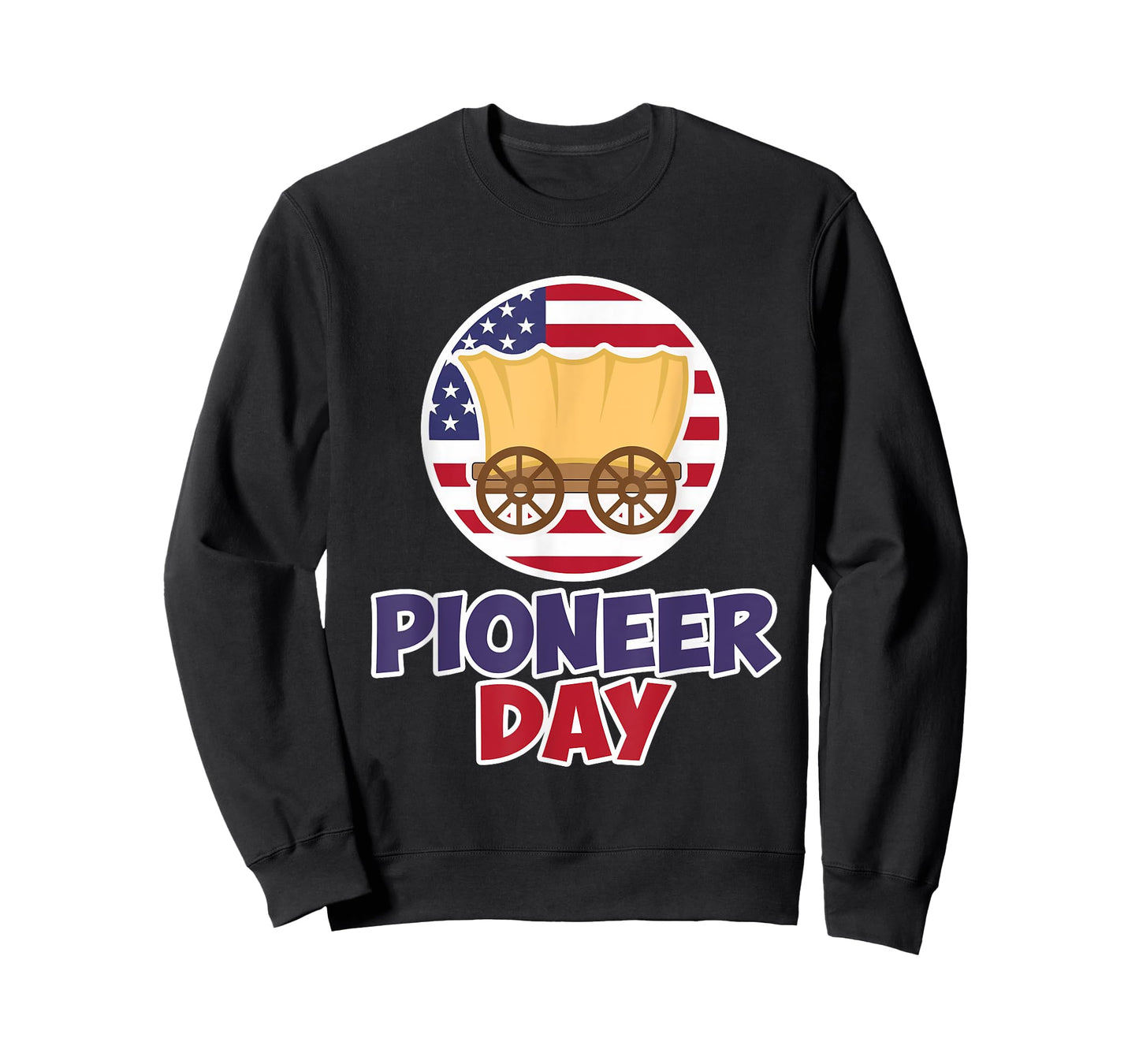 Funny Patriot Pioneer Day Utah America Flag Wagon Women Men T-Shirt