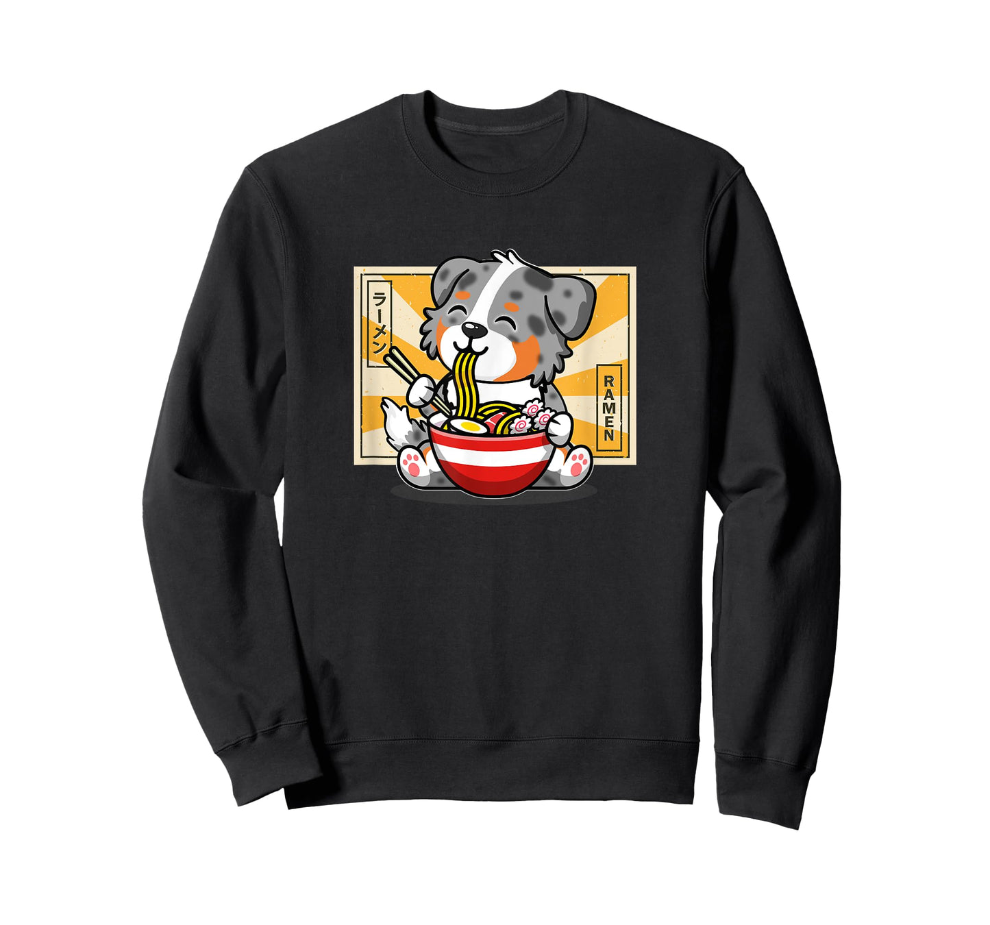 Funny Kawaii Kids Ramen Blue Merle Australian Shepherd Lover T-Shirt