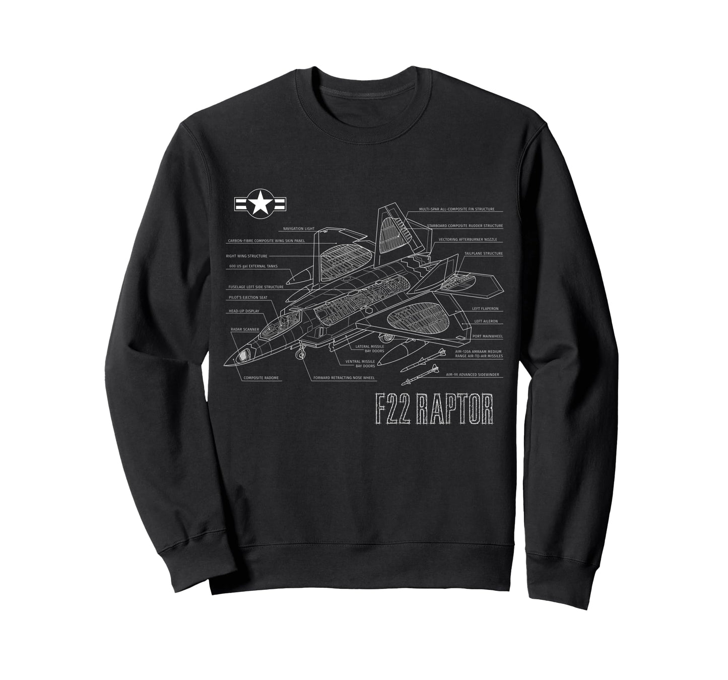 Kids American Aircraft Stealth Fighter F22 Raptor Blueprint T-Shirt