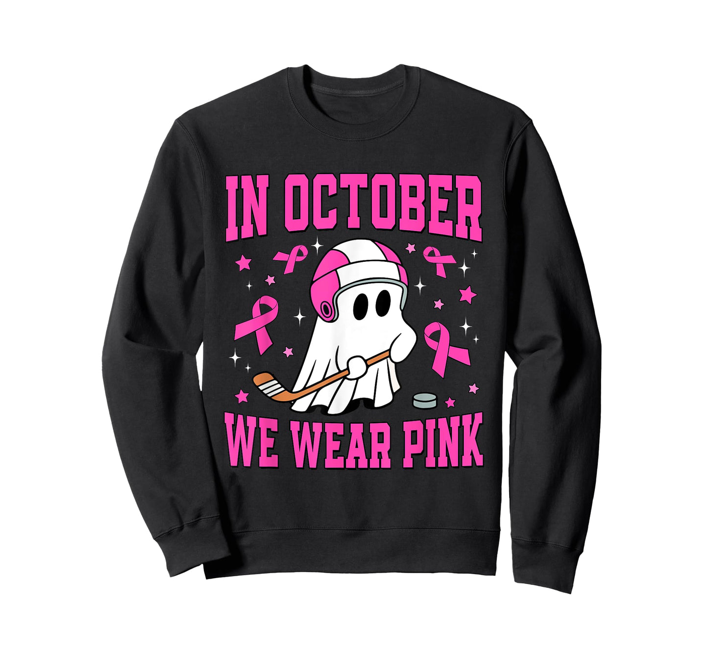 In October We Wear Pink Ghost Hockey Breast Cancer T-Shirt