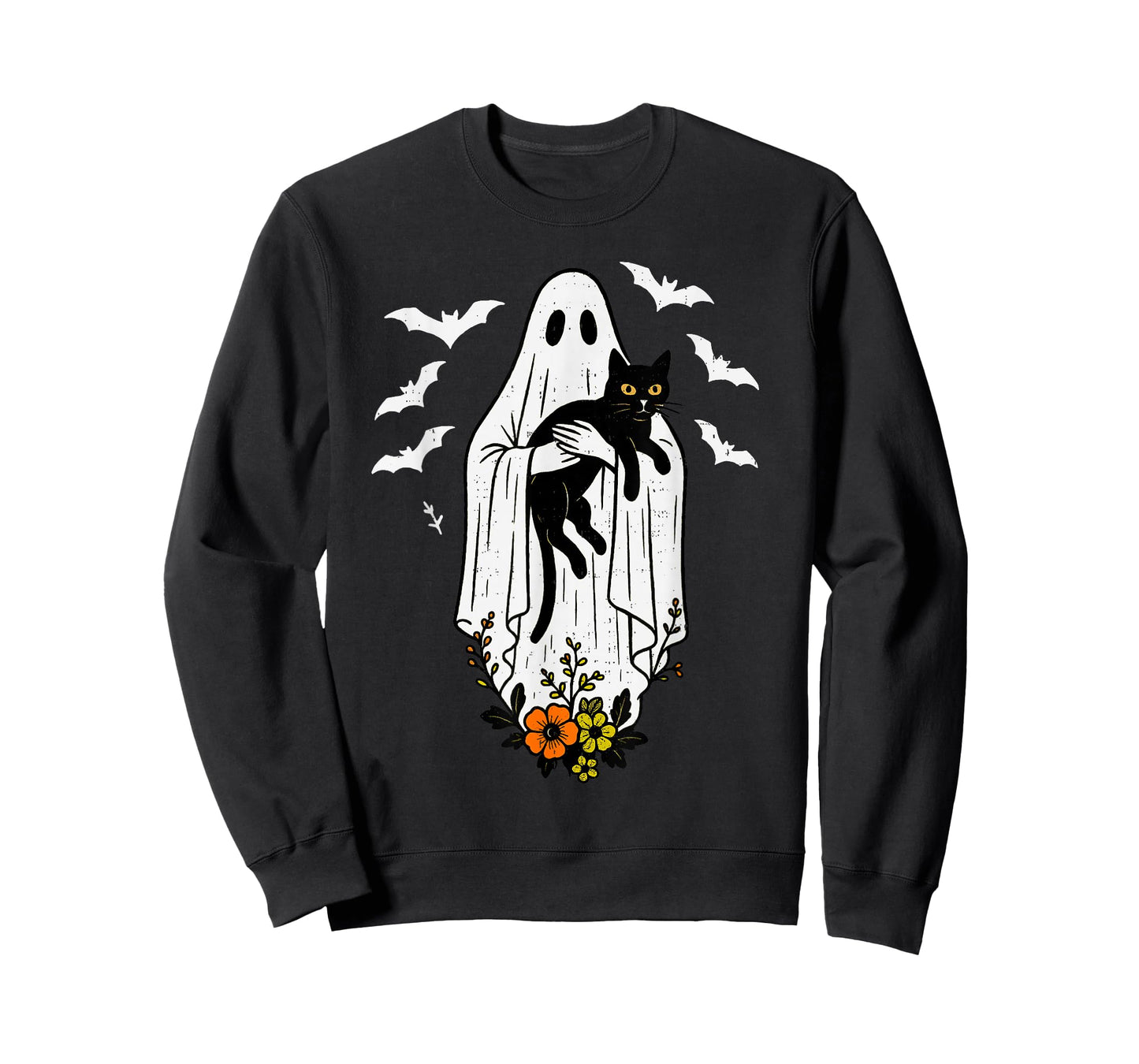 Vintage Ghost Holding Cat Halloween Kitty Meow Cat Lover T-Shirt