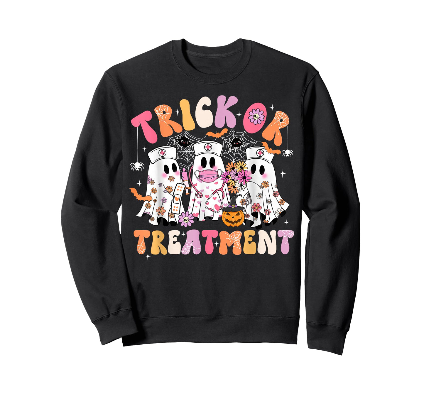 Trick Or Treatment Ghost Nurse Halloween Costume Girl Women T-Shirt