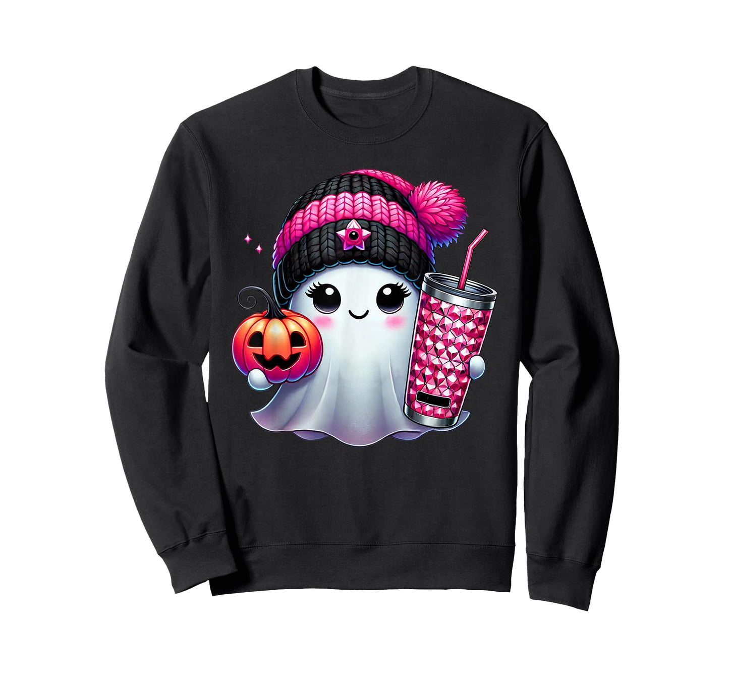 Cute Ghost Drinking Coffee Halloween Ghost Ice Coffee Womens T-Shirt