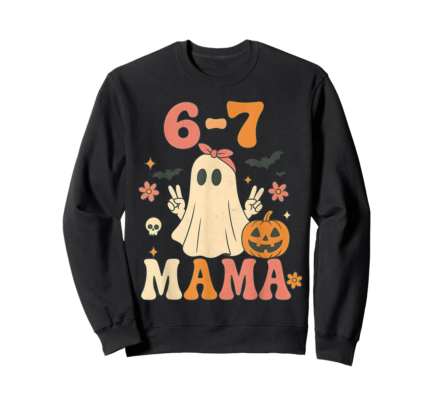 67 Mama Ghost Halloween Groovy Retro Six Seven Mom Funny T-Shirt