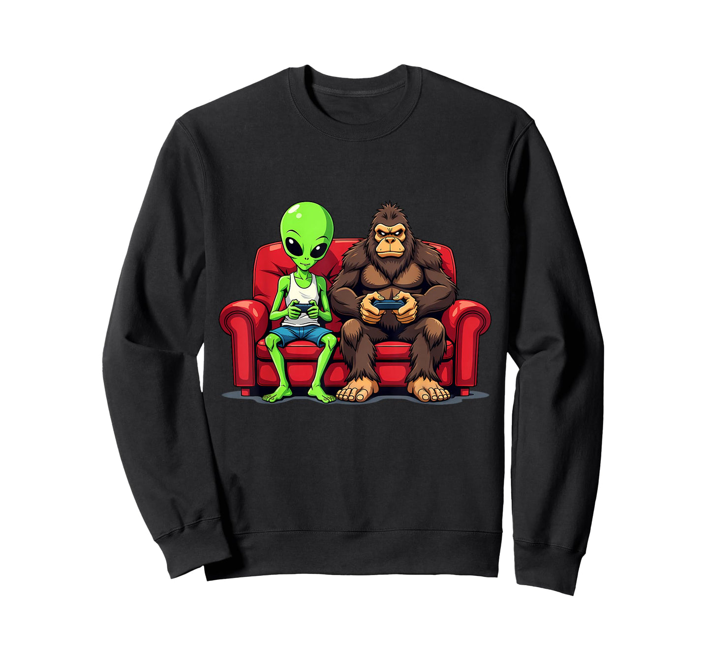 Funny Bigfoot Alien Sasquatch Gaming UFO Design T-Shirt