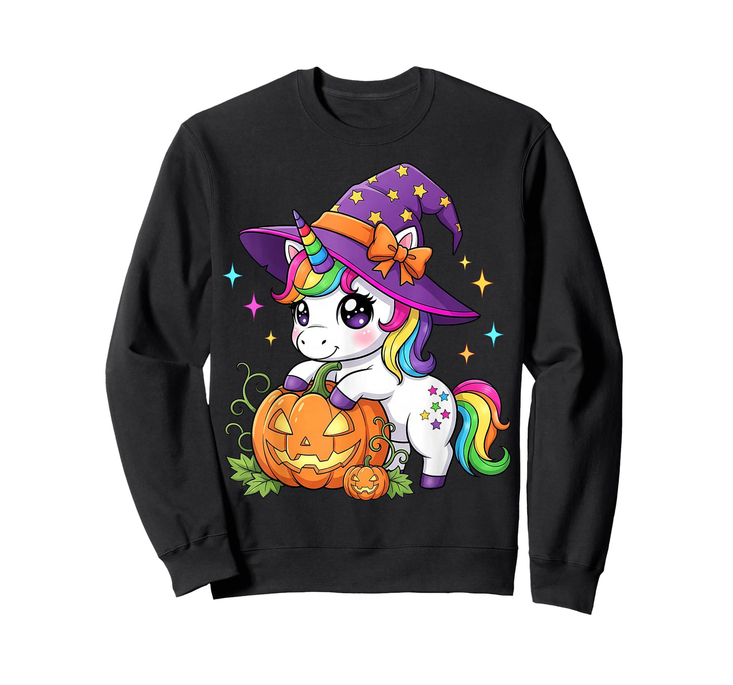 Halloween Girls Women Kids Witch Cute Unicorn Pumpkin T-Shirt