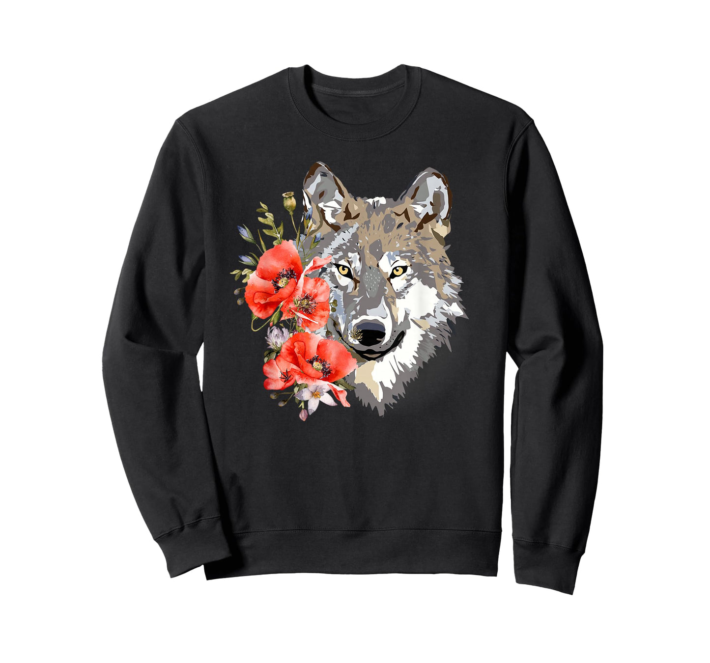 Wolf Cute Floral Graphic Wolves Women Girls T-Shirt